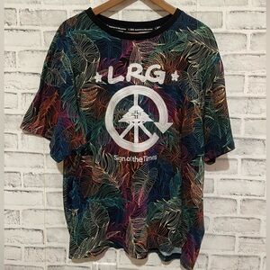 Men’s LRG logo black with multi colored tropical print short sleeve t-shirt 2X